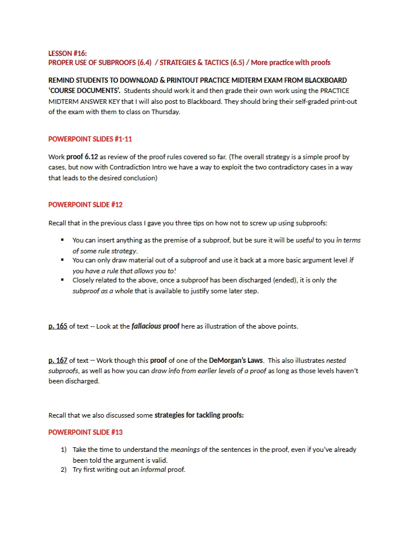 Notes for Lesson Sixteen