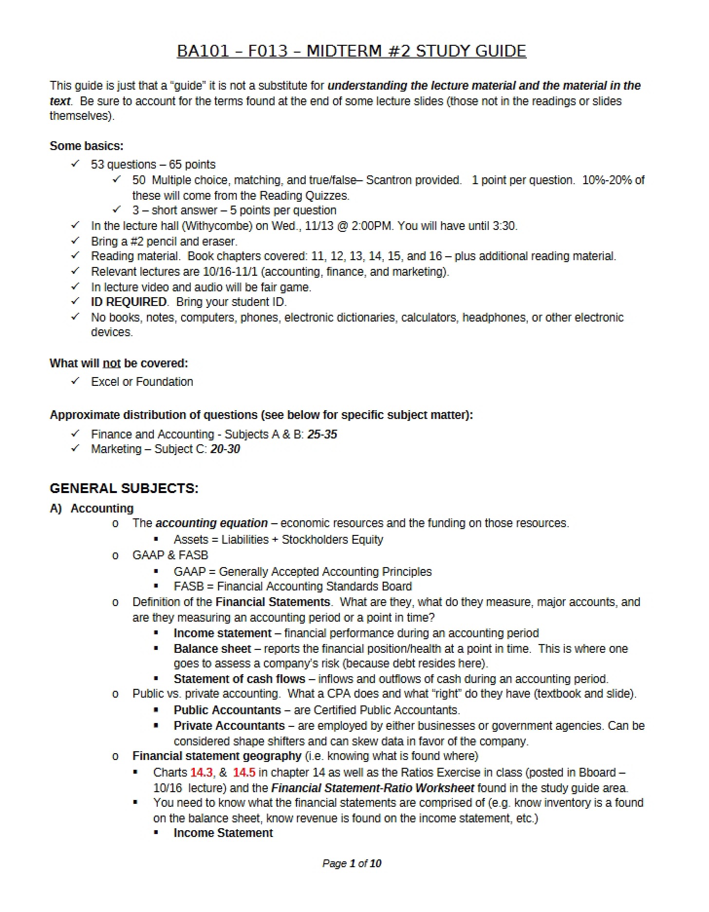 Study Guide for Second Midterm