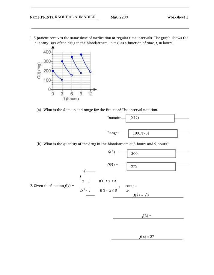 Calculus II Worksheet 1