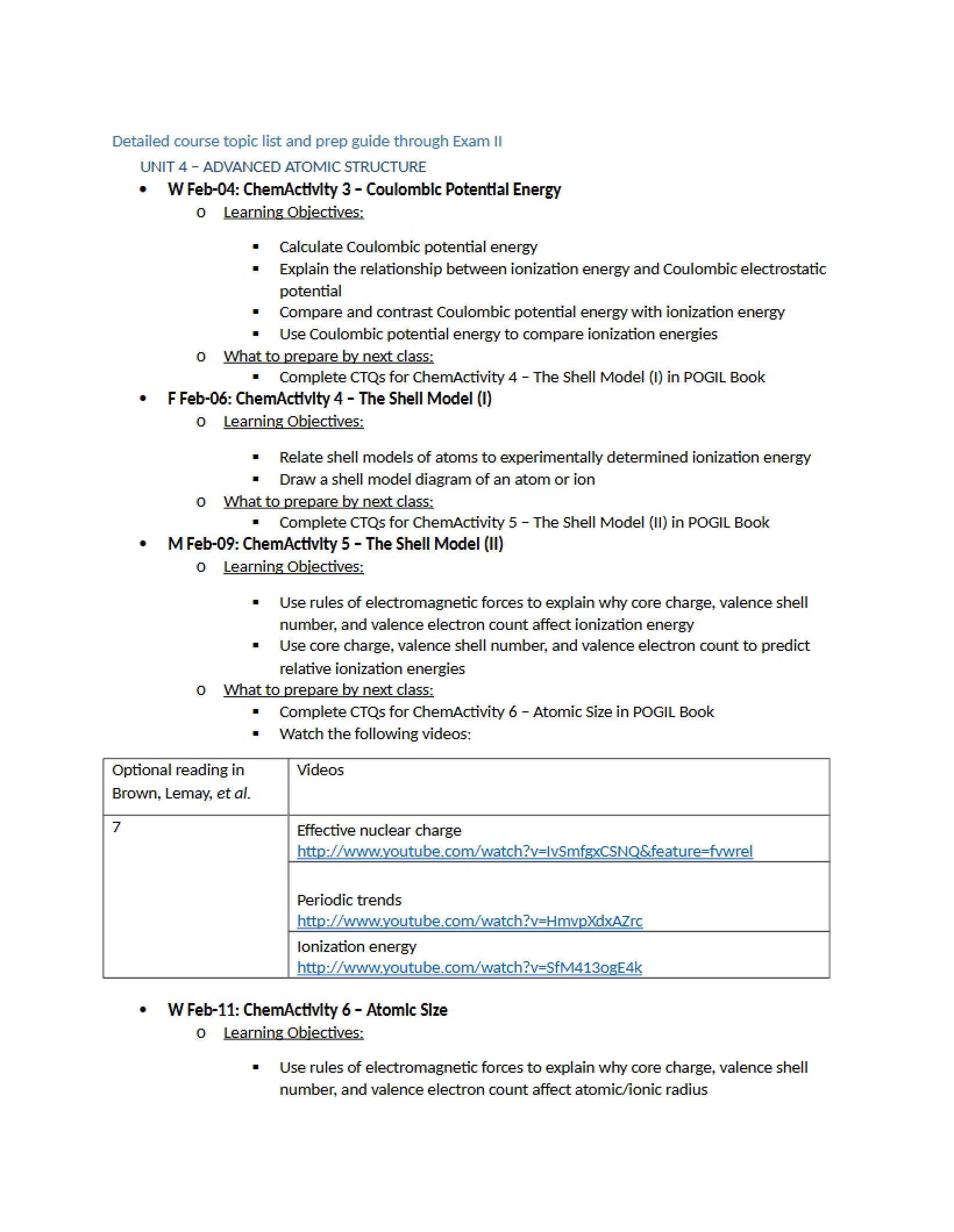Exam II Preparation Guide