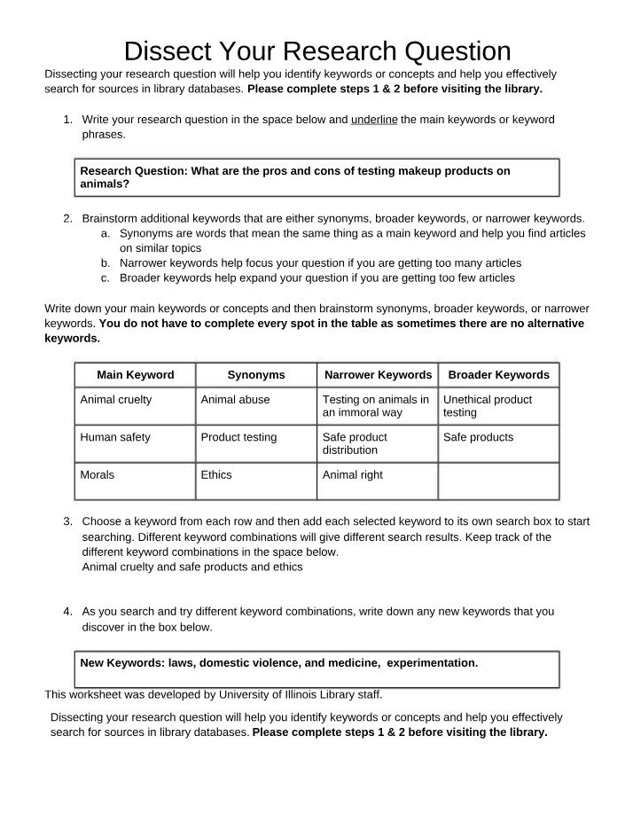 Worksheet - Dissect Your Research Question