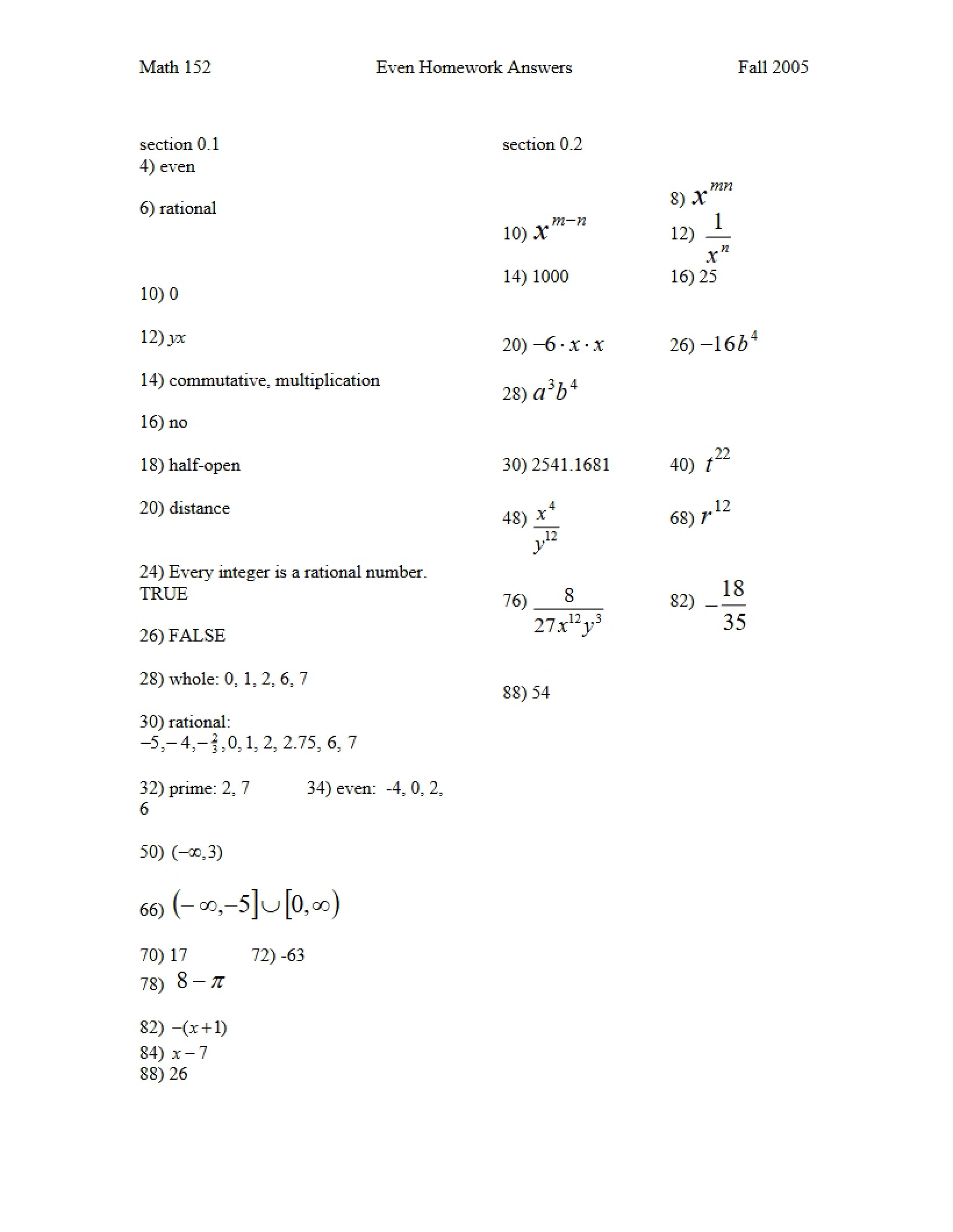 Answers for Homework