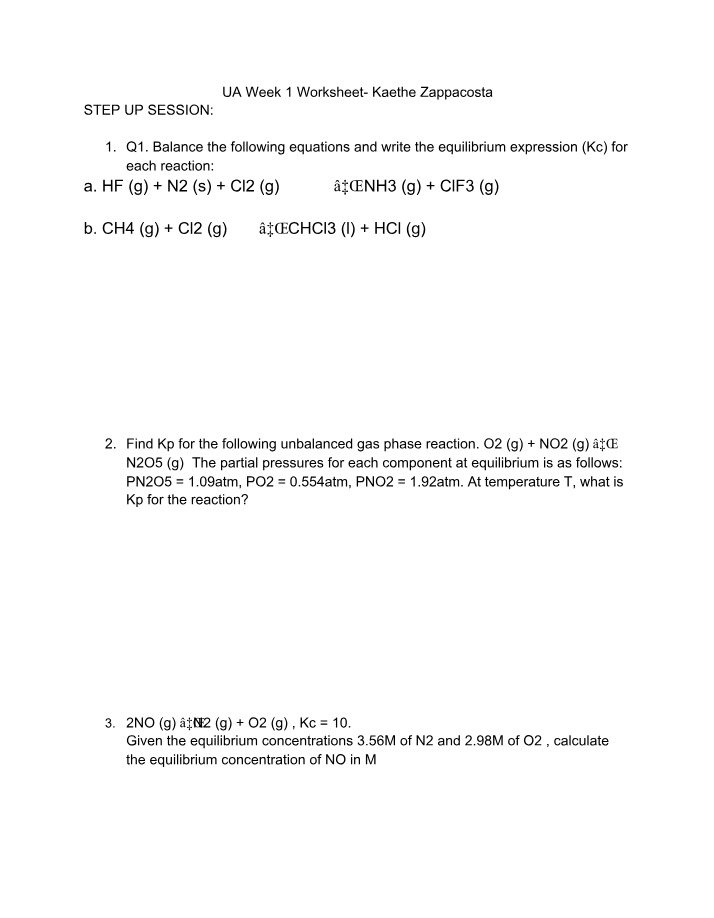 Balancing Chemical Equations and Equilibrium Expressions