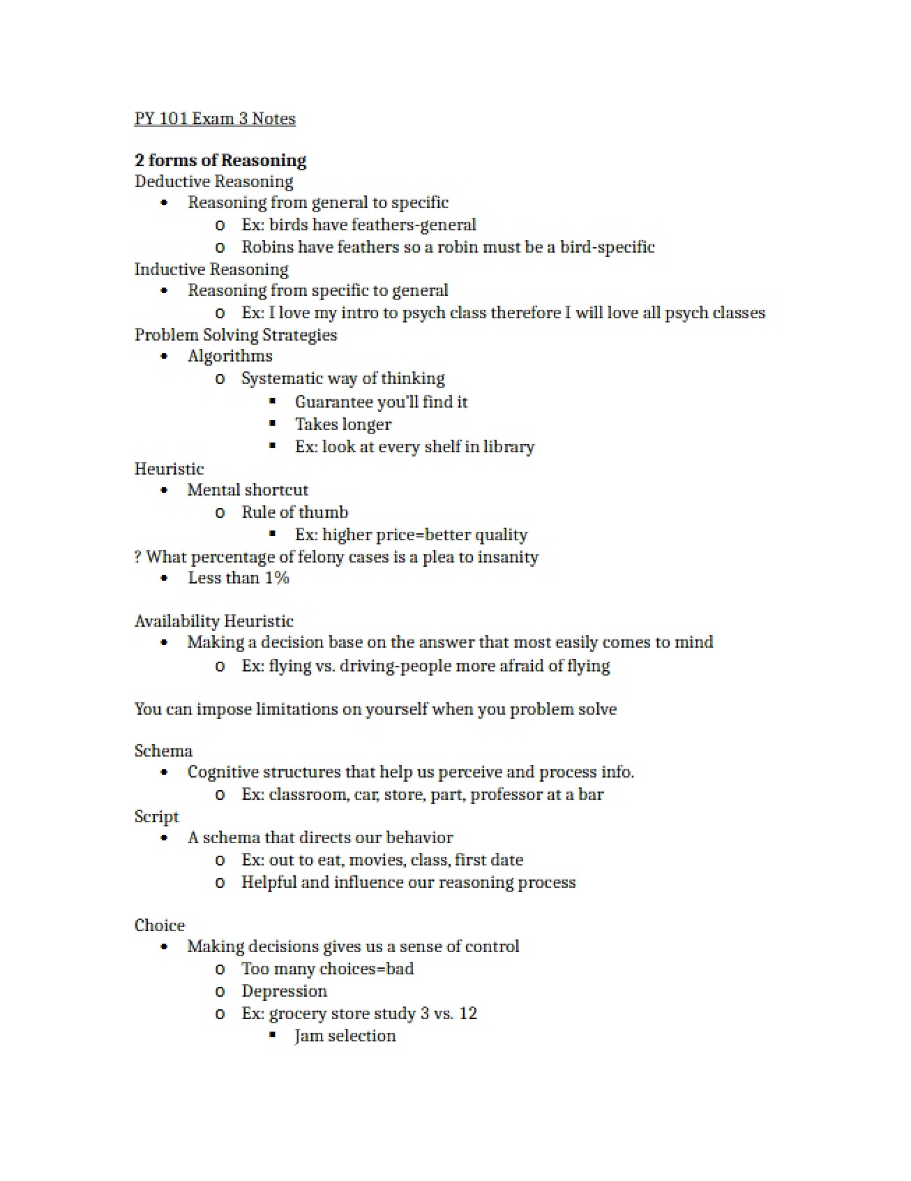 Notes for PY 101 Exam 3