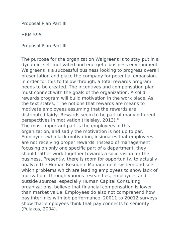 Part III of the Proposal Plan