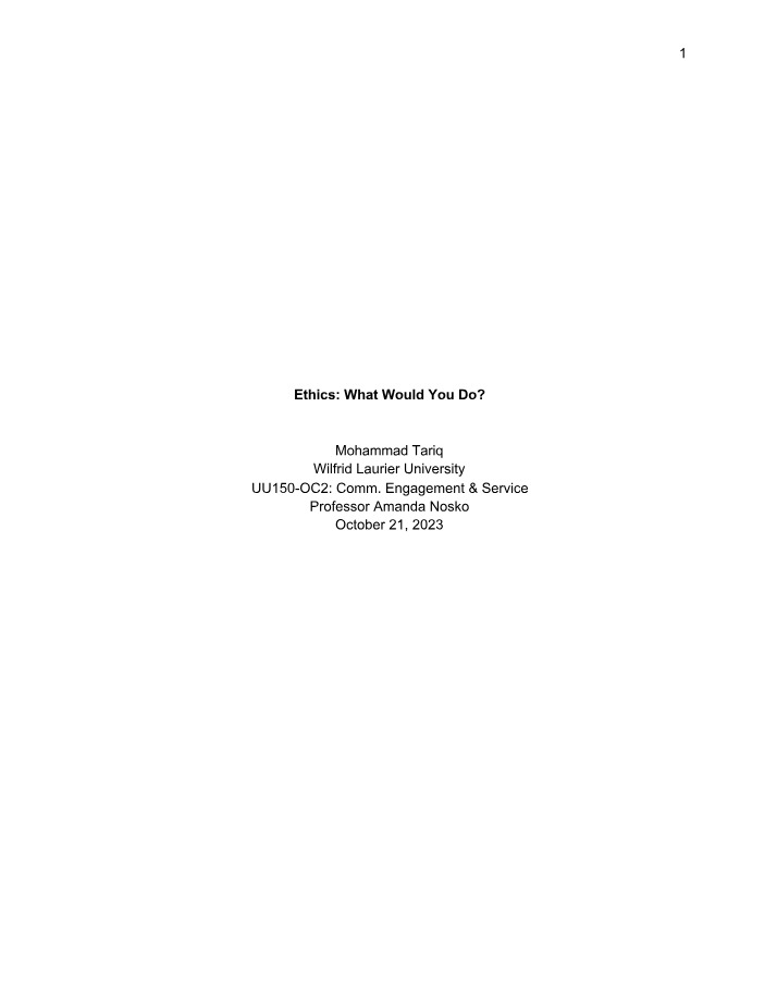 What Would You Do - Ethics