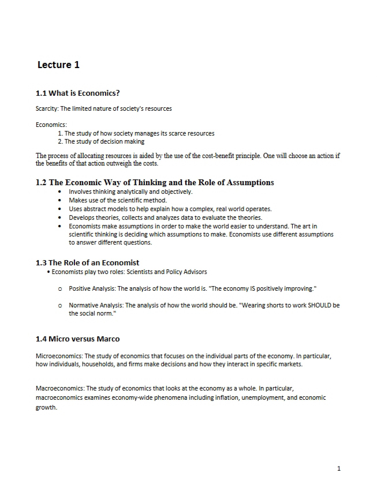 Lecture One Material
