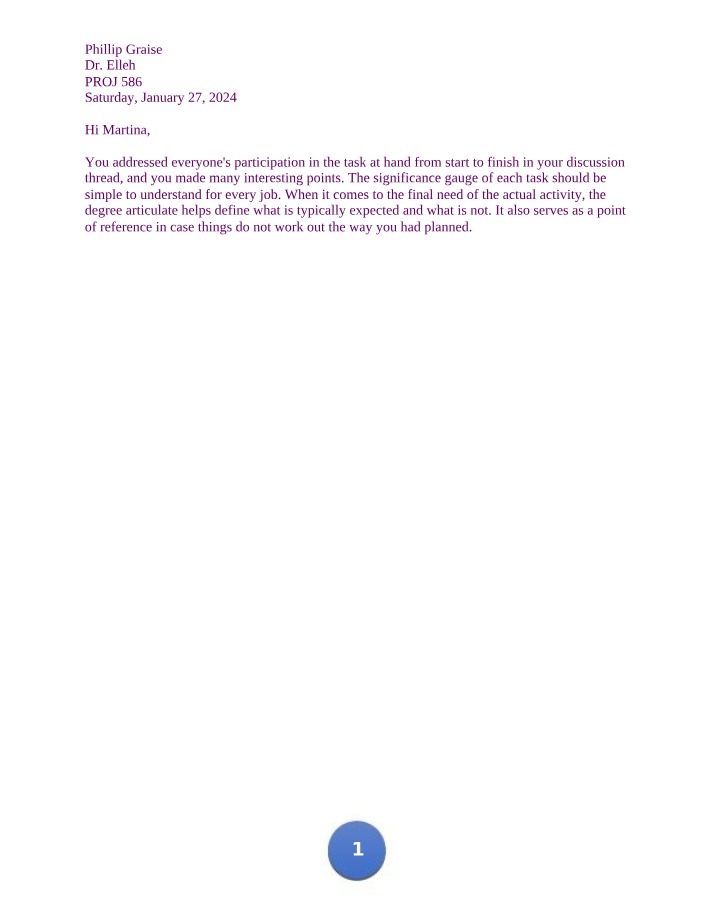 Phillip Graise Week 3 Discussion Reply - Martina Holbrook