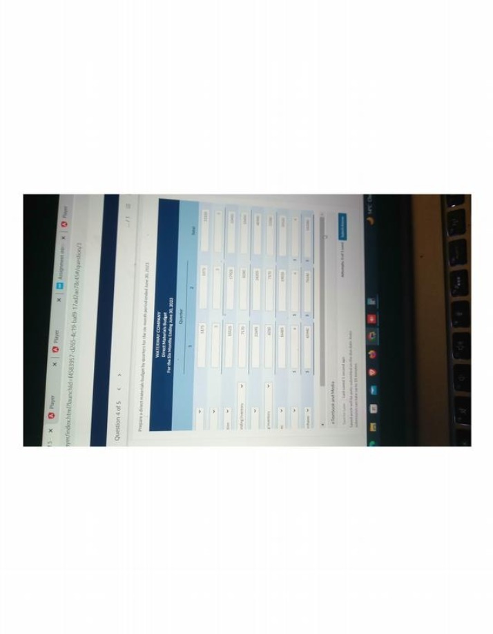 Budget for Waterway Company Direct Materials