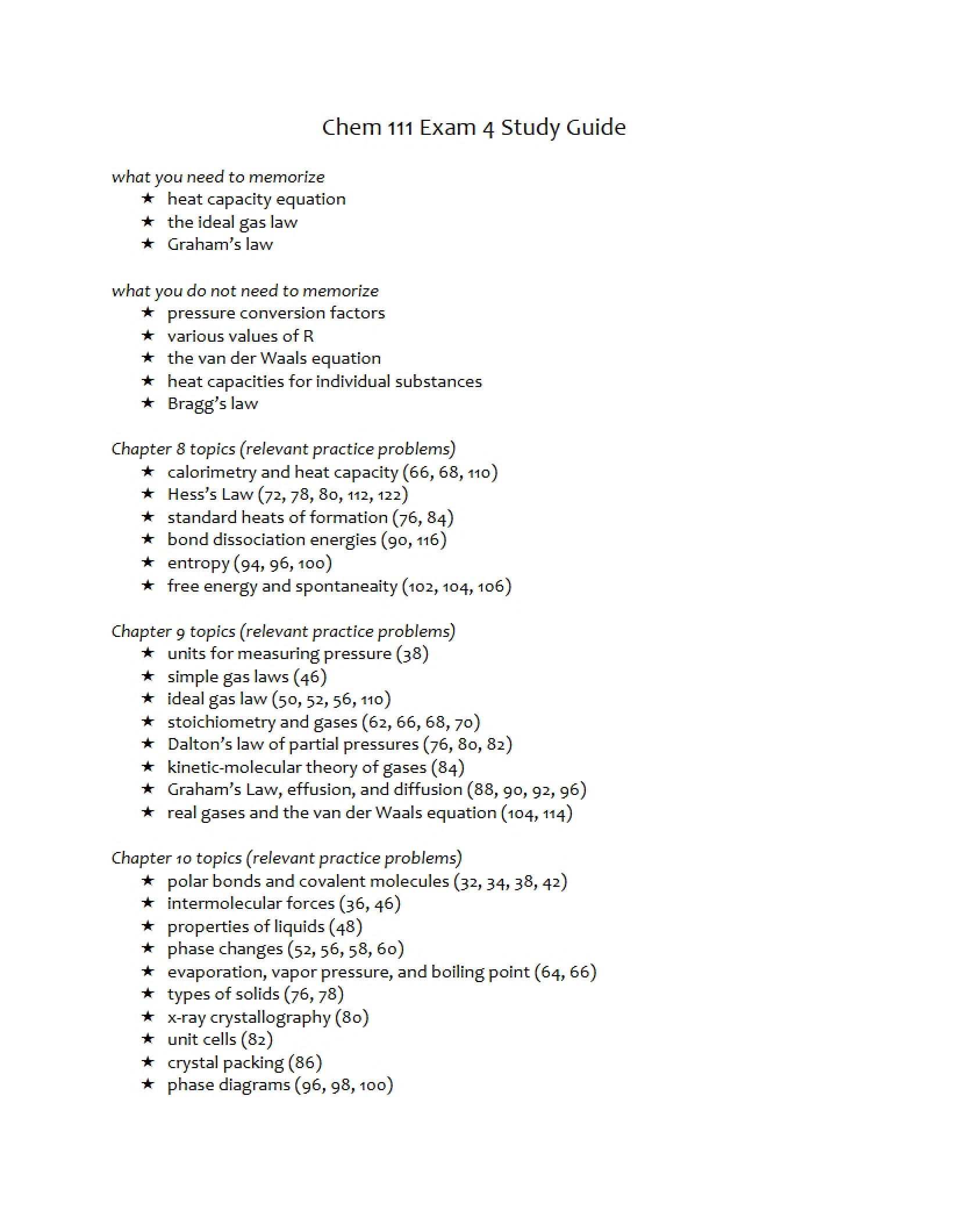 Fourth Exam Study Guide