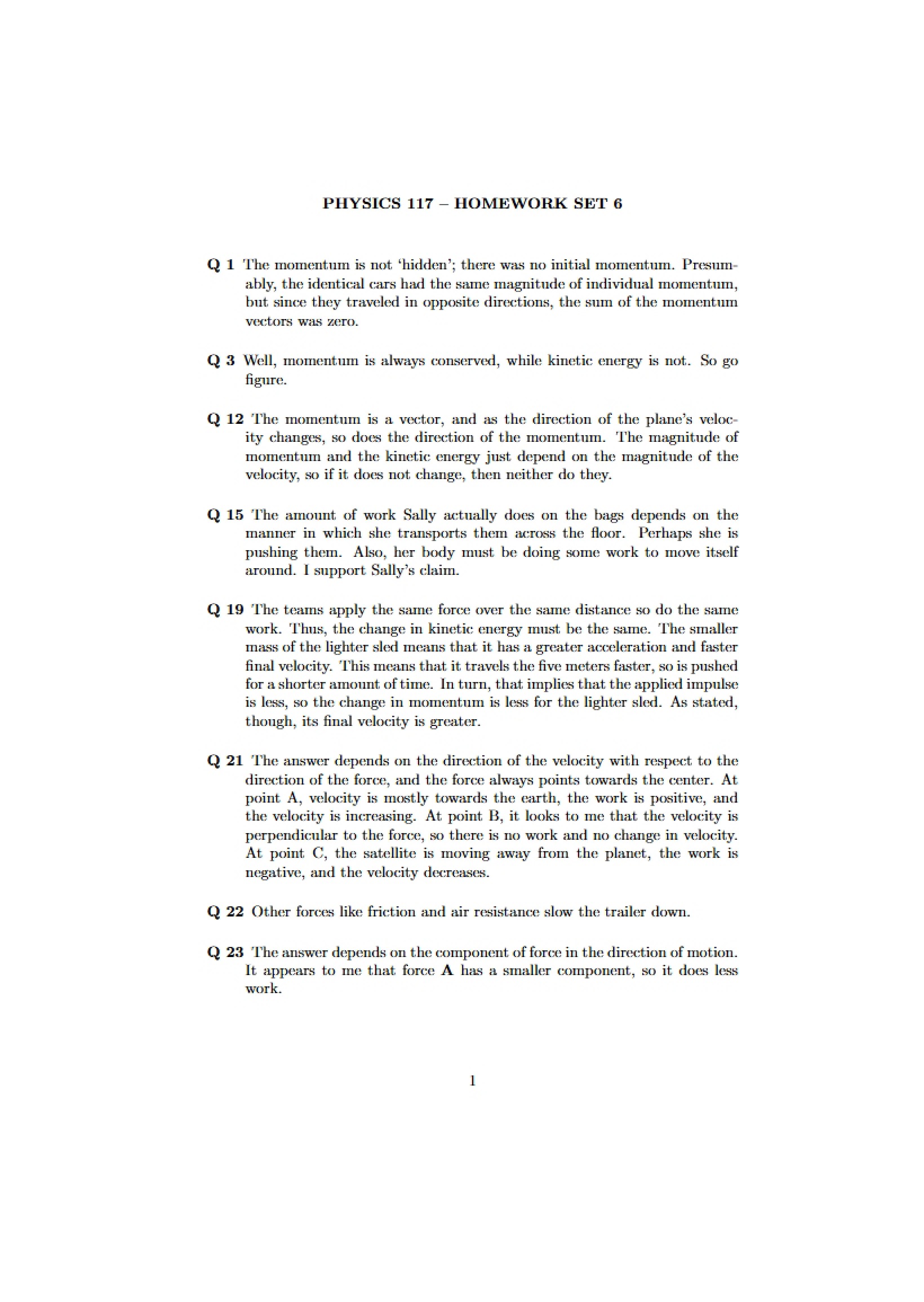 Sixth Homework