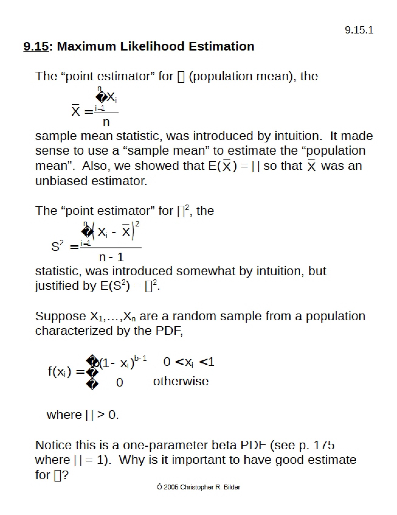 Estimation of Maximum Likelihood (9.15)
