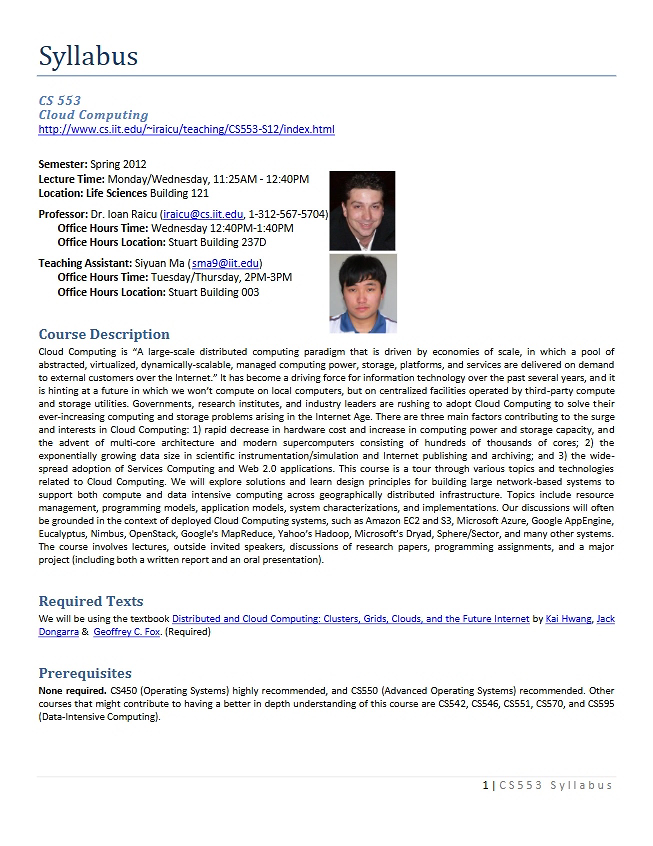 Syllabus for CS 553