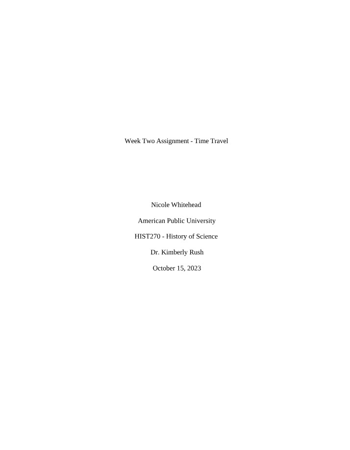 Time Travel Assignment - Week Two