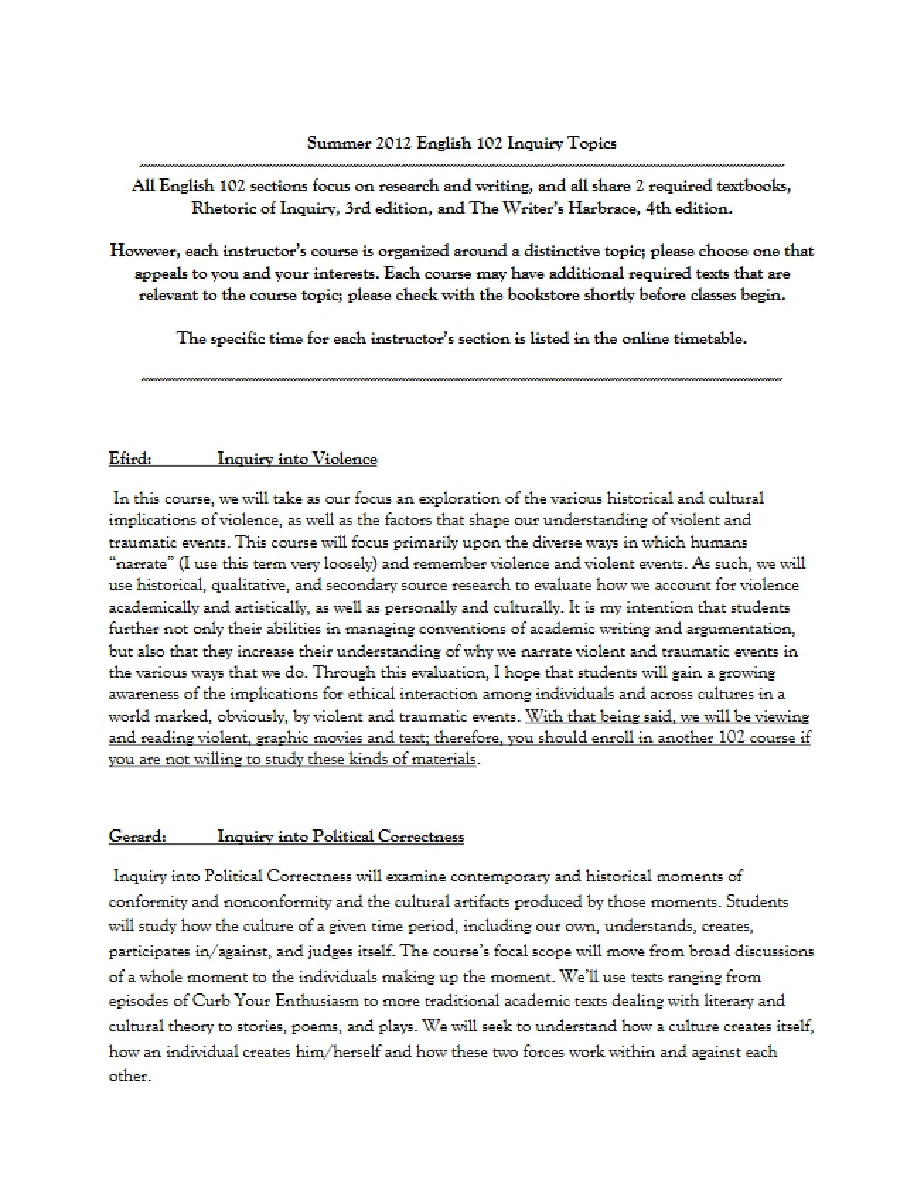 Topics of Inquiry English 102
