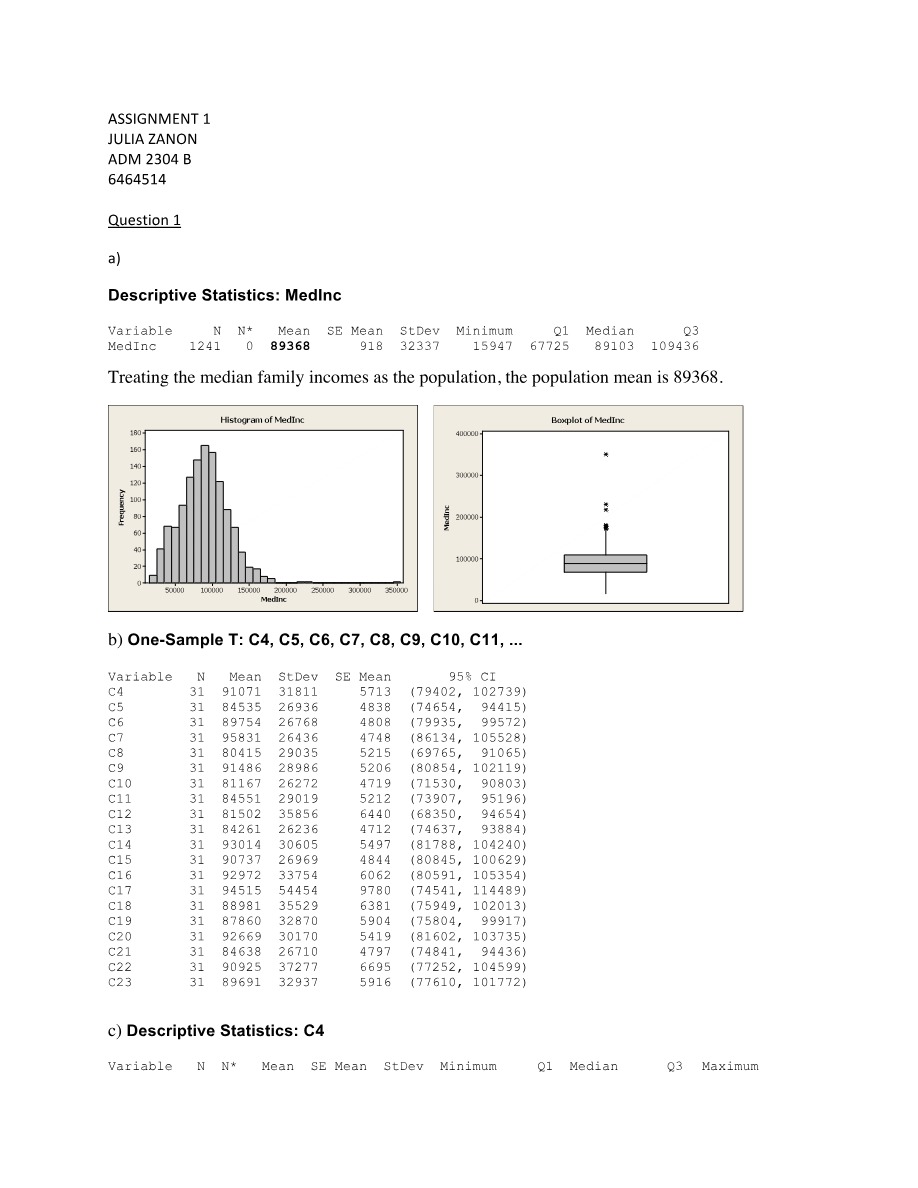 Assignment 1 Solutions for ADM 2304B