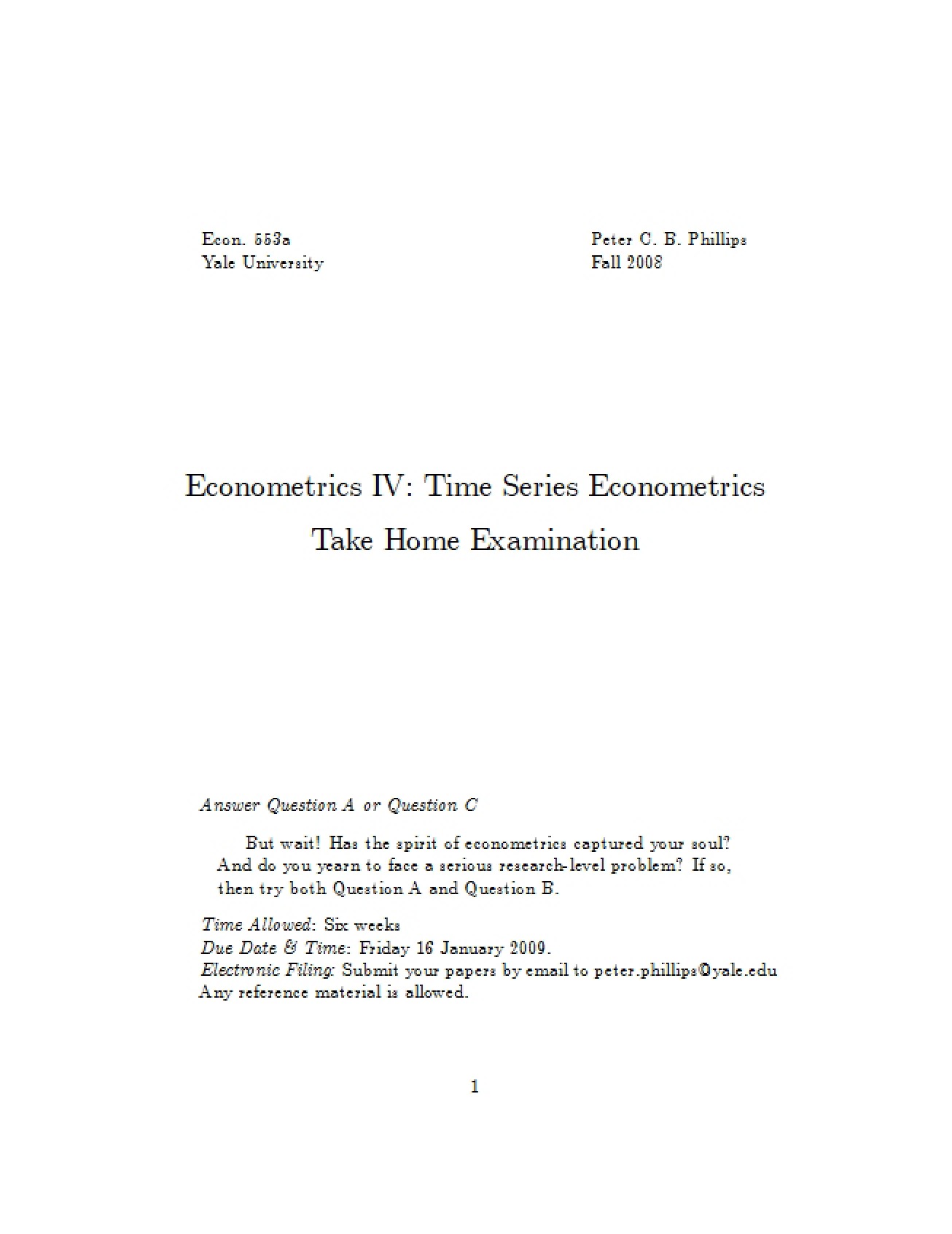 Take Home Exam for Econometrics IV