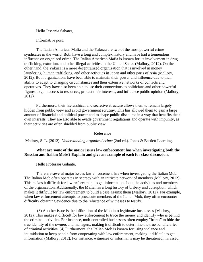Mallory Notes on Italian-Russian Mobs and Organized Crime Law Enforcement