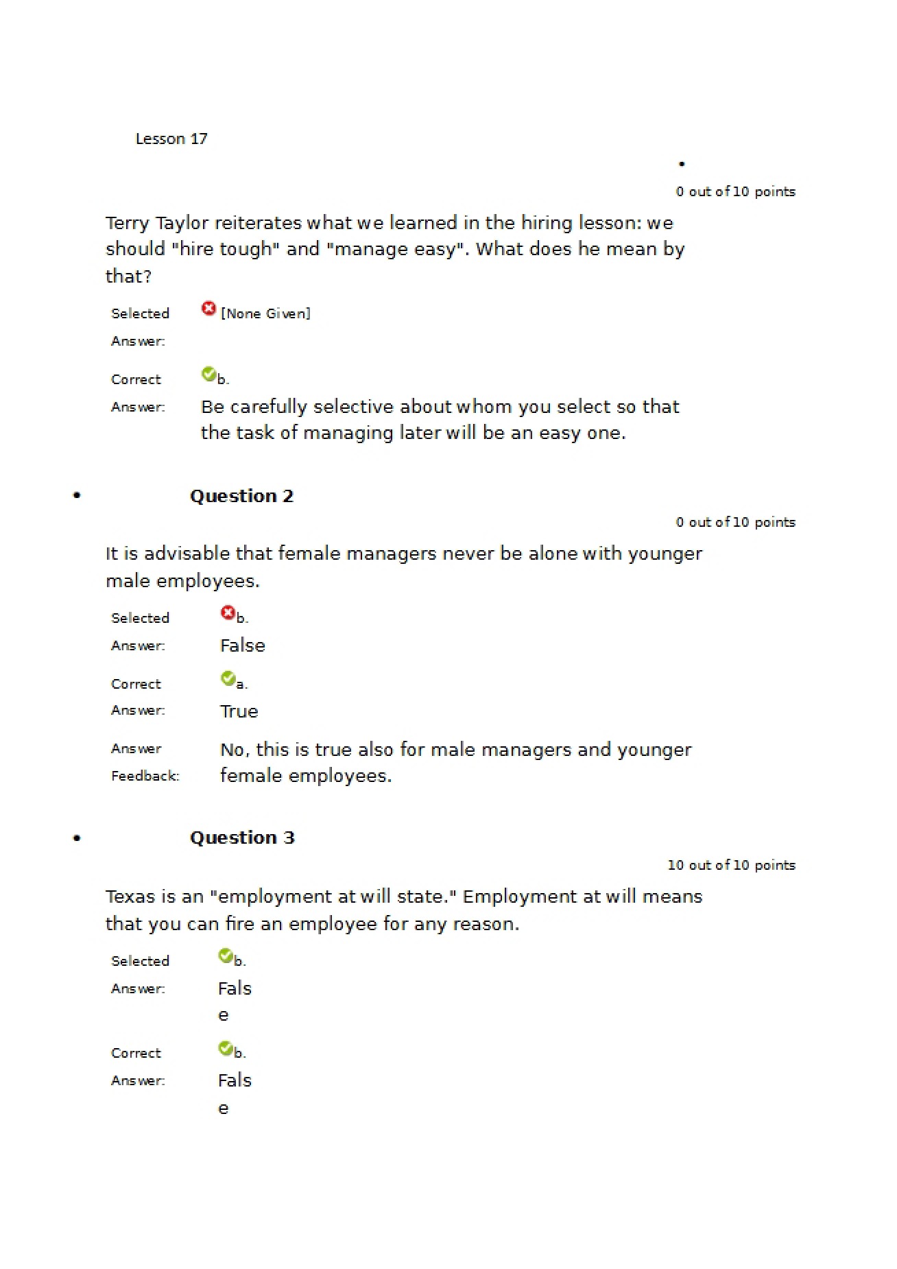 Lesson Seventeen Self Quiz