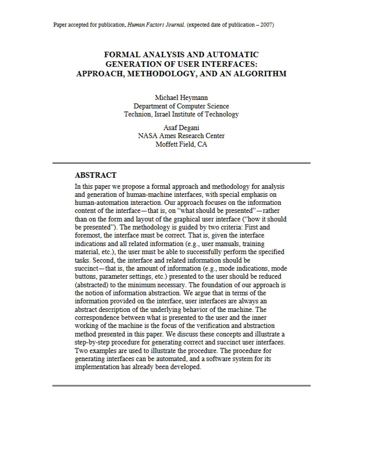 User Interfaces Formal Analysis and Automatic Generation