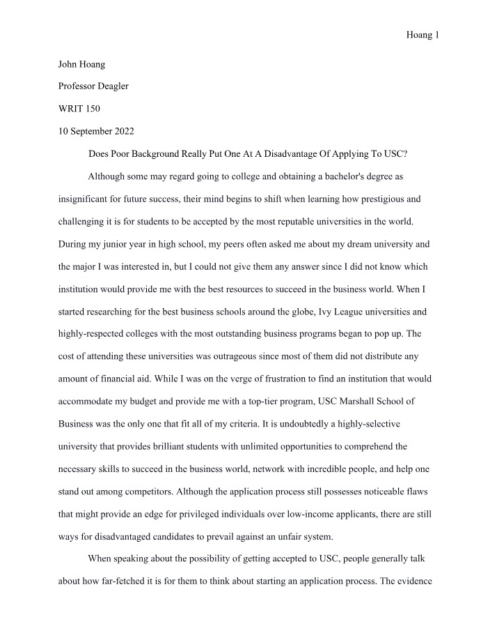 WRIT 150 - Writing Assignment 1