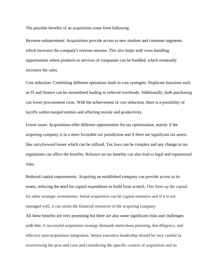 Benefits and Risks of Corporate Acquisitions