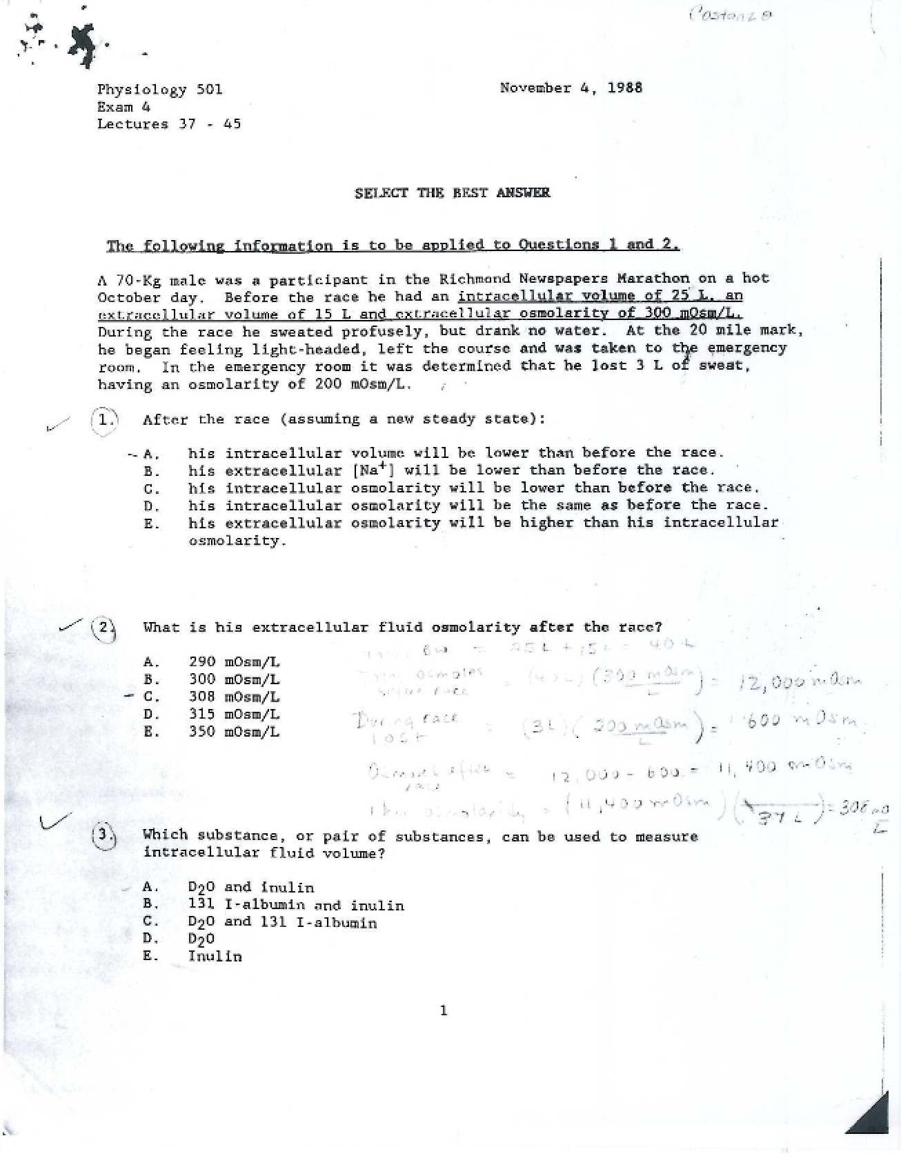 Old Exam by L. Costanzo