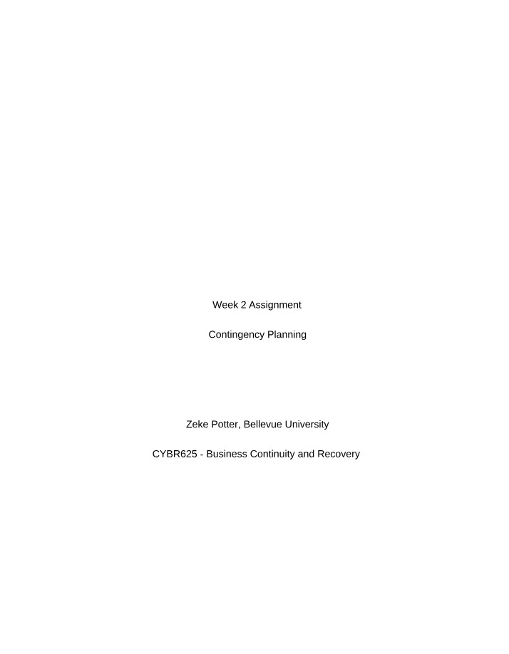 Week 2 Assignment - Contingency Planning
