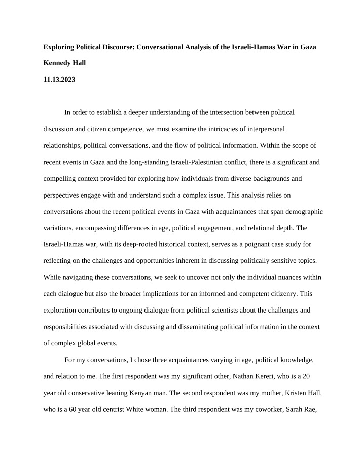 Political Discourse Analysis - The Israeli-Hamas War