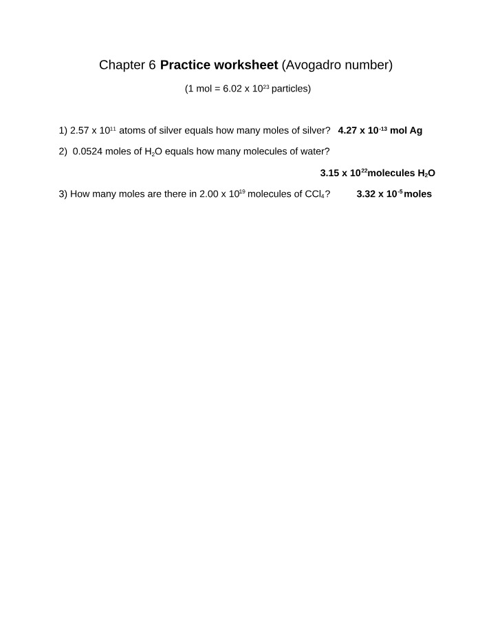 Worksheet for Chapter 6 Practice