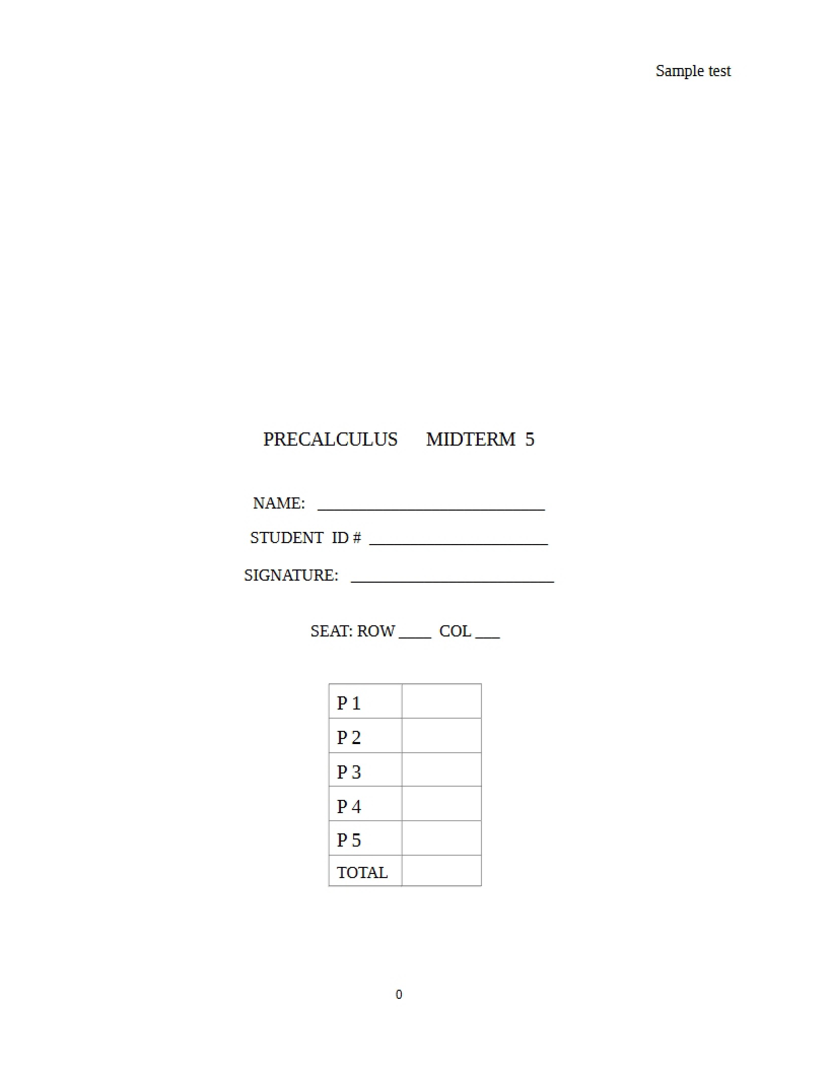 Practice Exam Midterm Five
