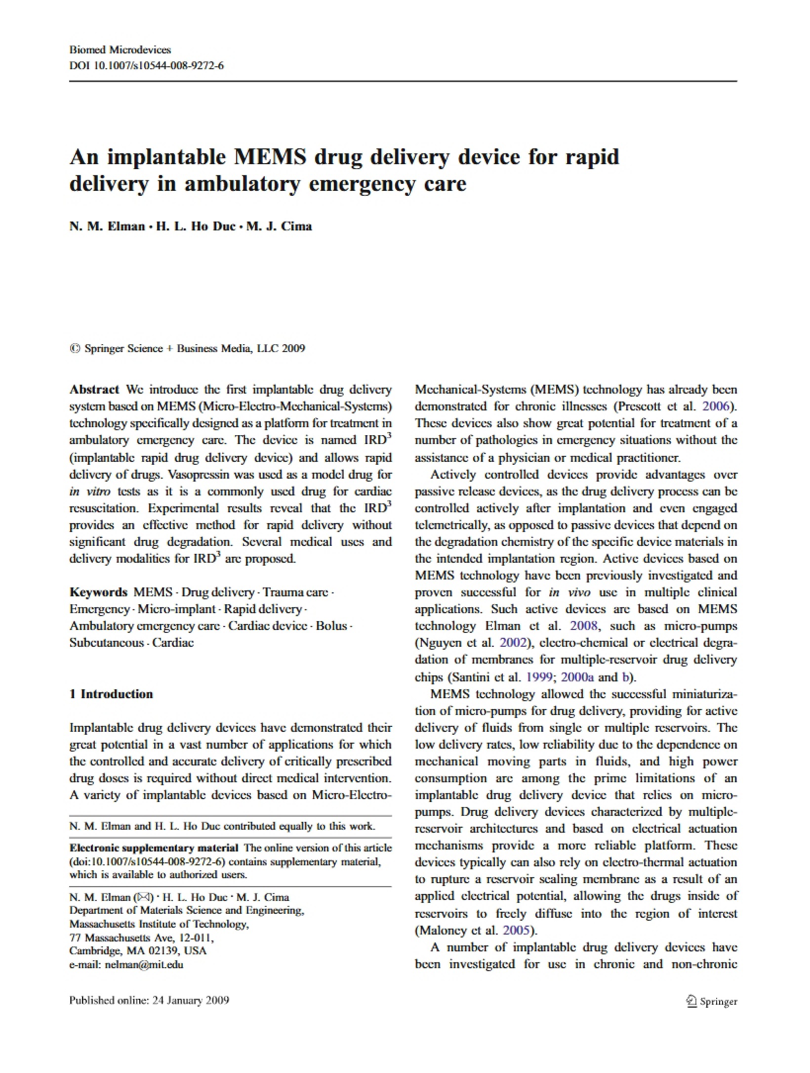 Ambulatory MEMS Drug Delivery Implant