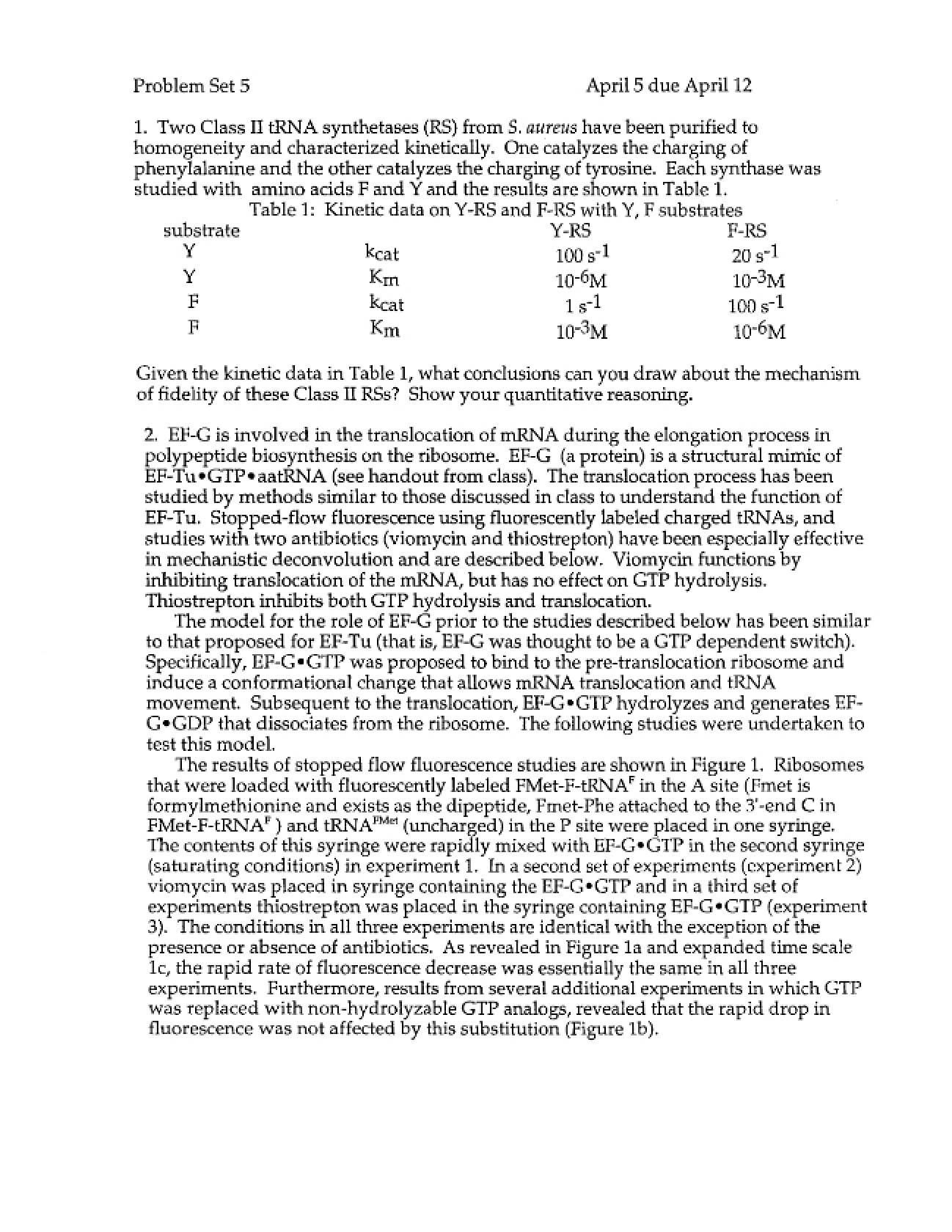 Fifth Problem Set