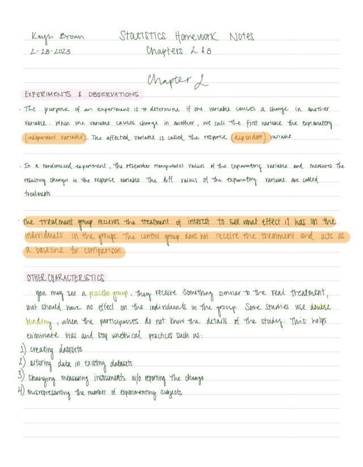Notes for Statistics Homework (Chapters 2 and 8)