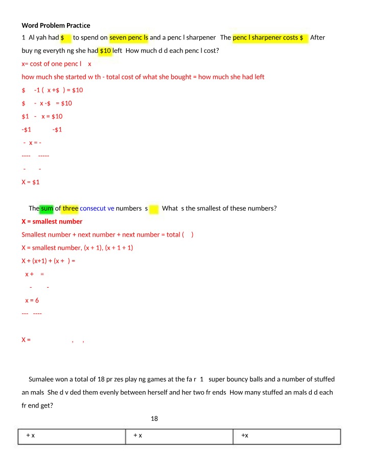 Word Problem Practice - Solving for Consecutive and Pencil Cost