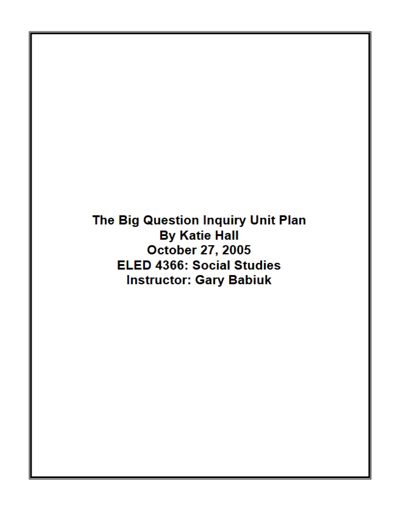 Descriptive Characteristics of Unit Plan