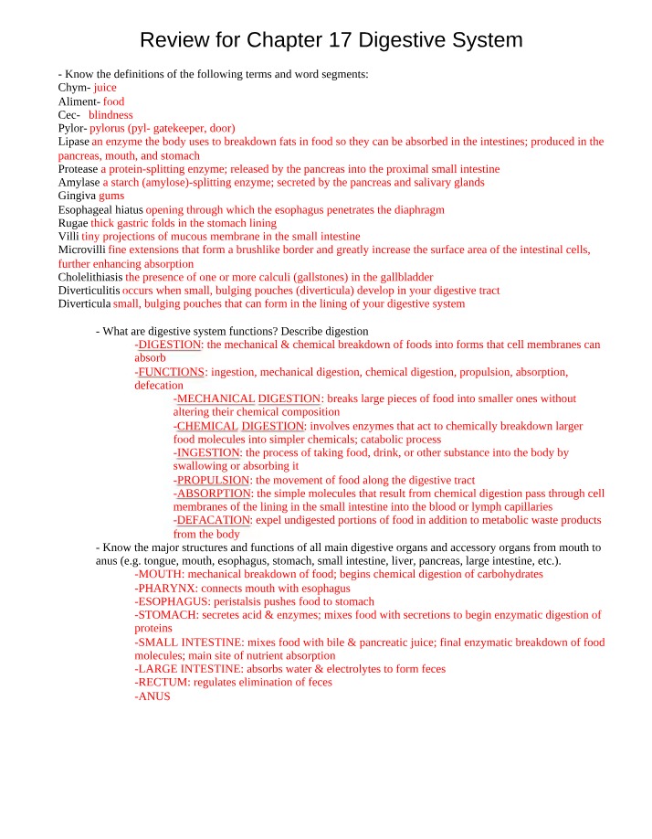 Chapter 17 Digestive System Review
