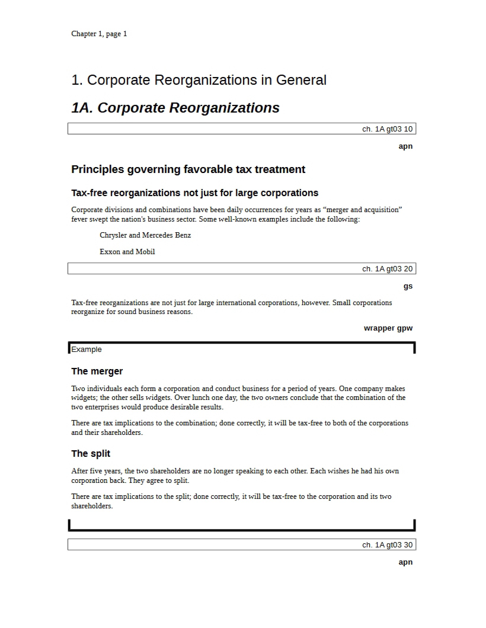 General Corporate Reorganizations