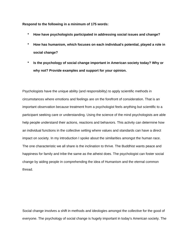 Psychologists and Their Impact on Social Change in American Society