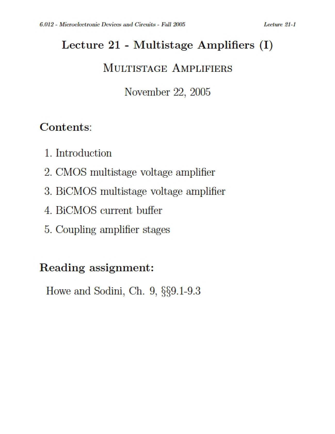 Amplifiers with Multiple Stages