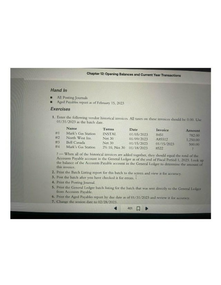 Opening Balances, Transactions, and Chapter 12 Exercises