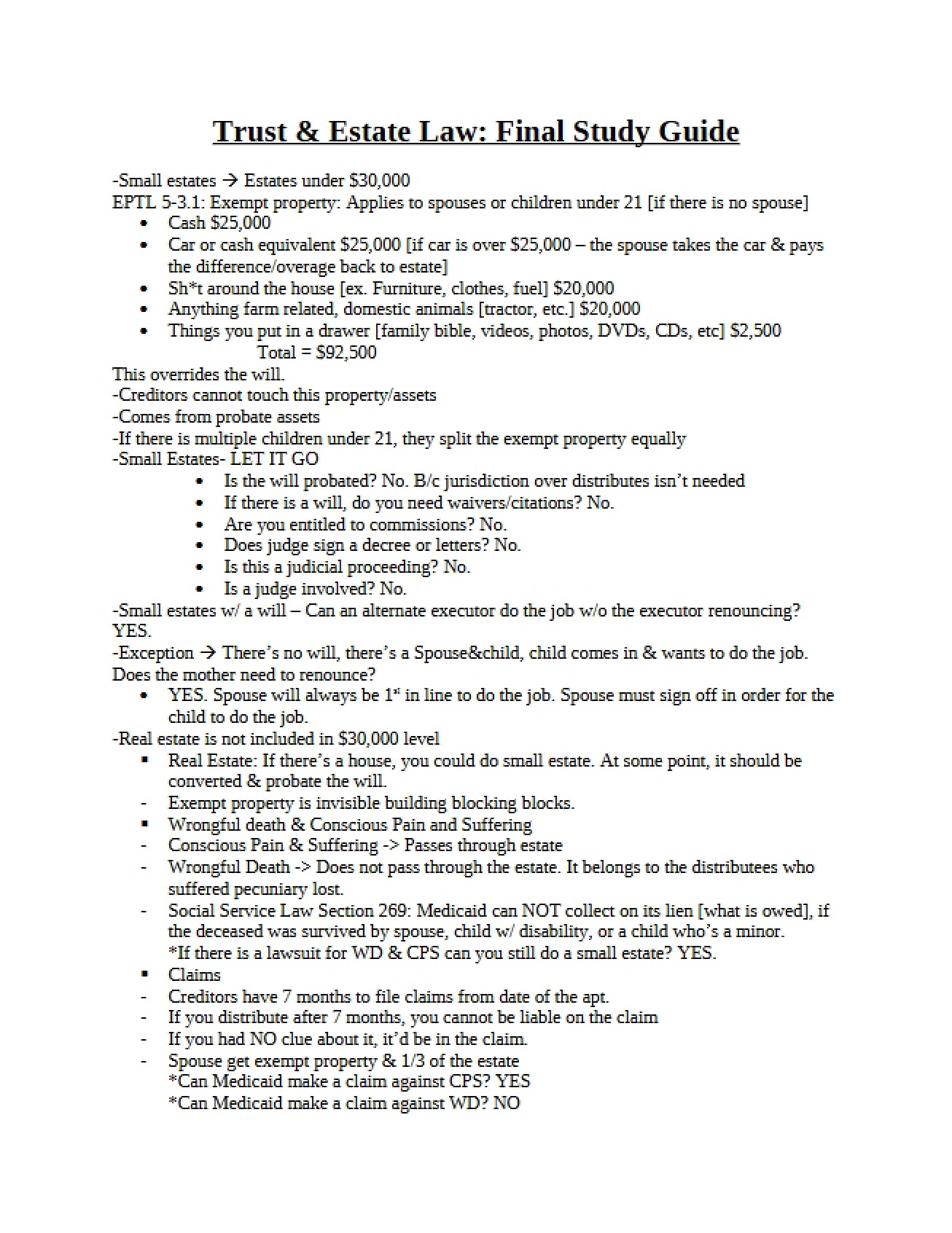 Final Study Guide Estate and Trust Law