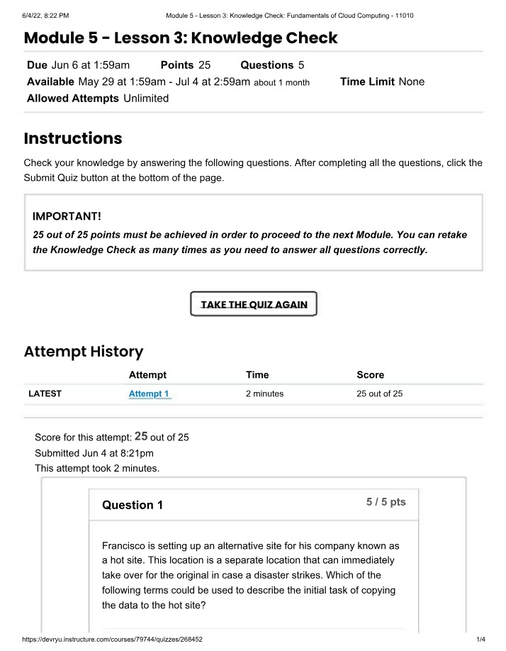 Cloud Computing Fundamentals - Knowledge Check and Quiz