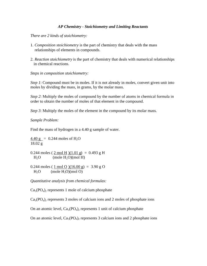 Limiting Reactants and Stoichiometry