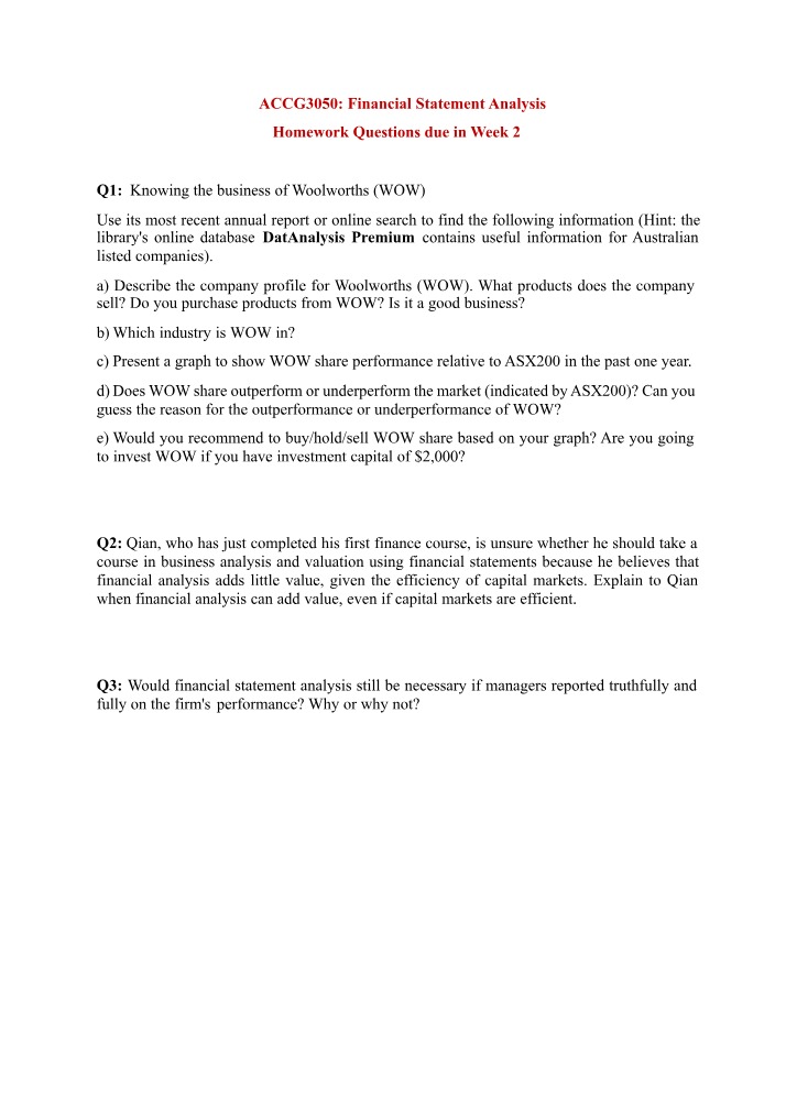 Week 2 Homework - Financial Statement Analysis