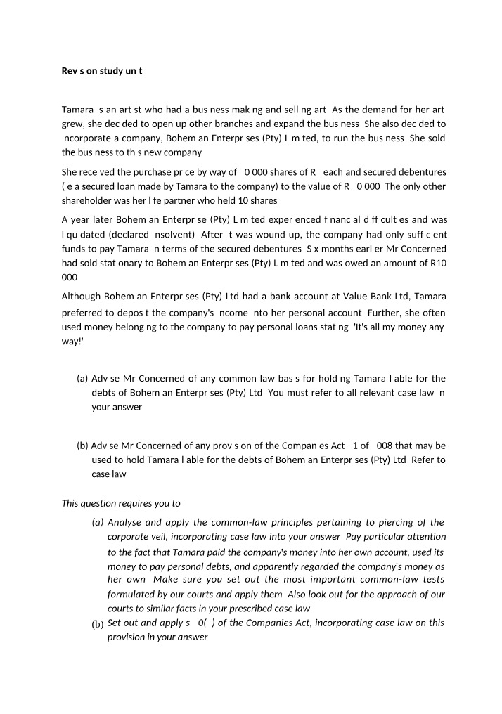 Legal Liability of Tamara and Bohemian
