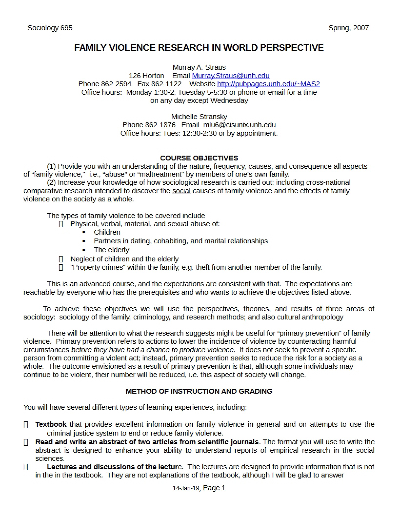 Family Violence Research Syllabus