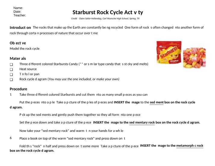 Rock Cycle - Starburst Activity