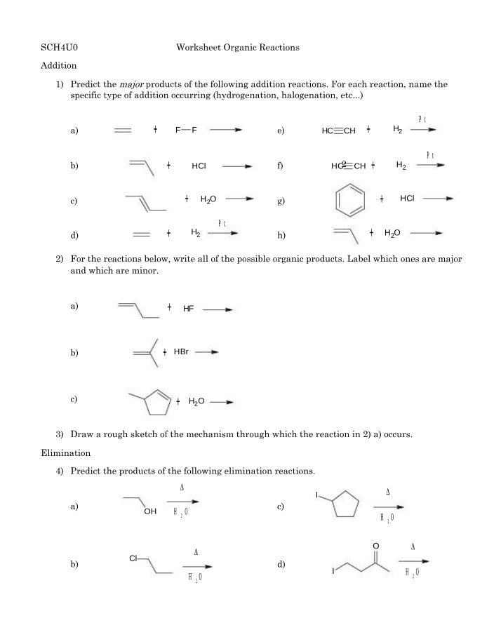Organic Reactions Worksheet 3