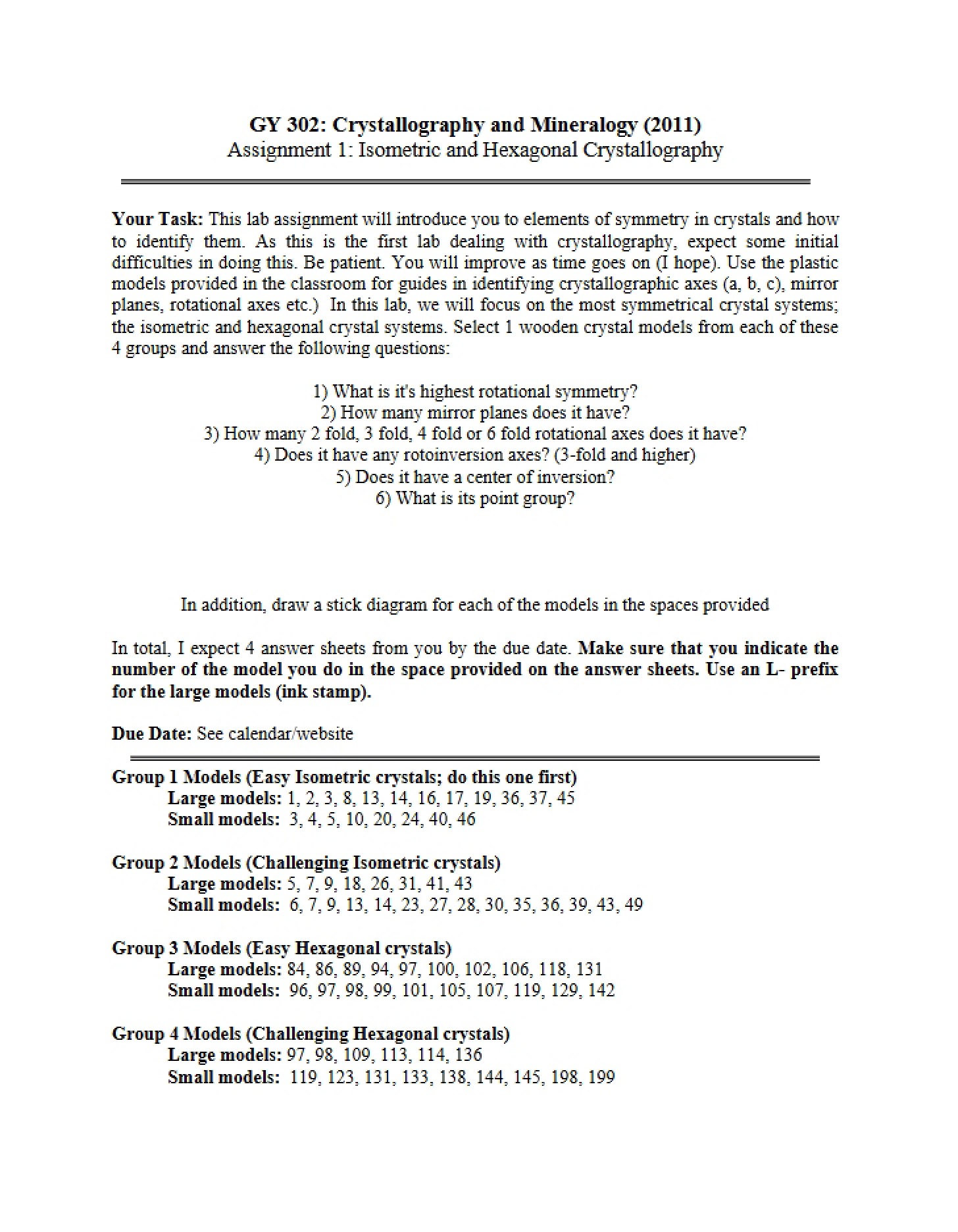 Assignment 1 Hexagonal and Isometric Crystallography